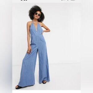 Free People Blue Wide Leg Jumpsuit